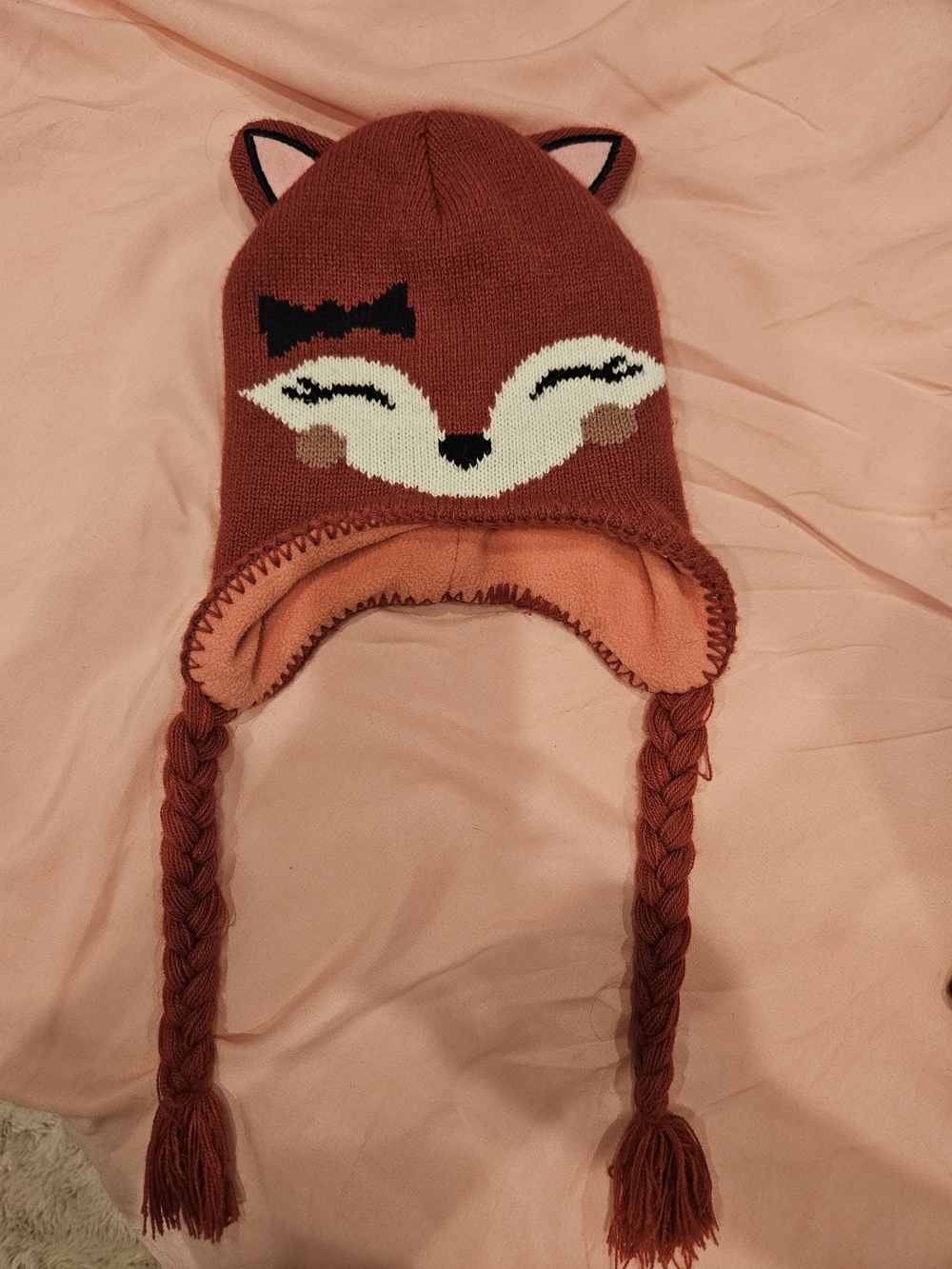 Kids Fox Earflap Knit Hat - Rust Red